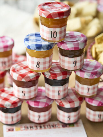 Jam tasting party idea with numbered mini jam jars