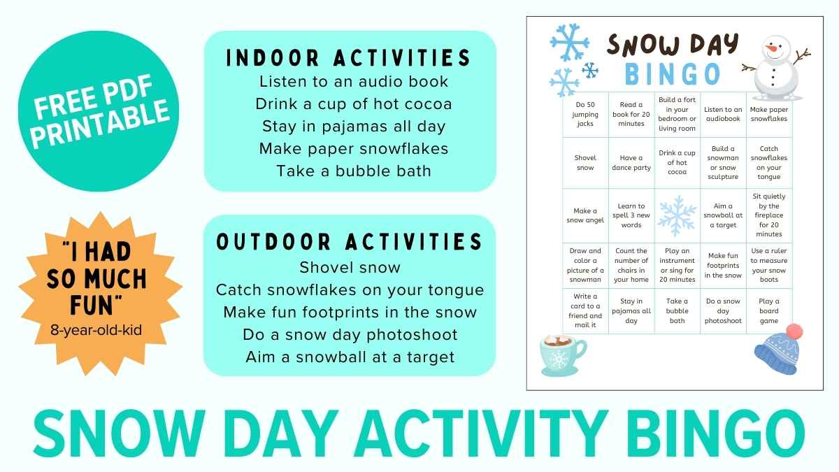 printable snow day bingo